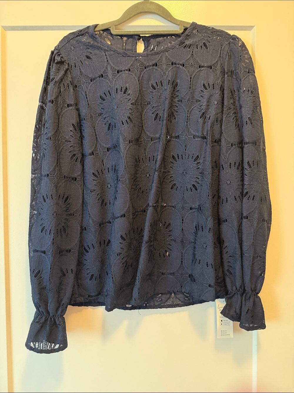 Cupshe Navy Eyelet Lace Long Sleeve Top